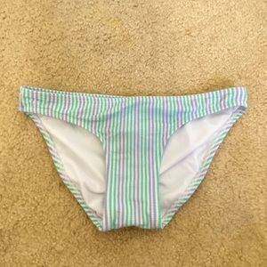 Blue and green striped bathing suit bottoms